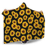 Black Sunflower Pattern Print Hooded Blanket