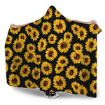 Black Sunflower Pattern Print Hooded Blanket