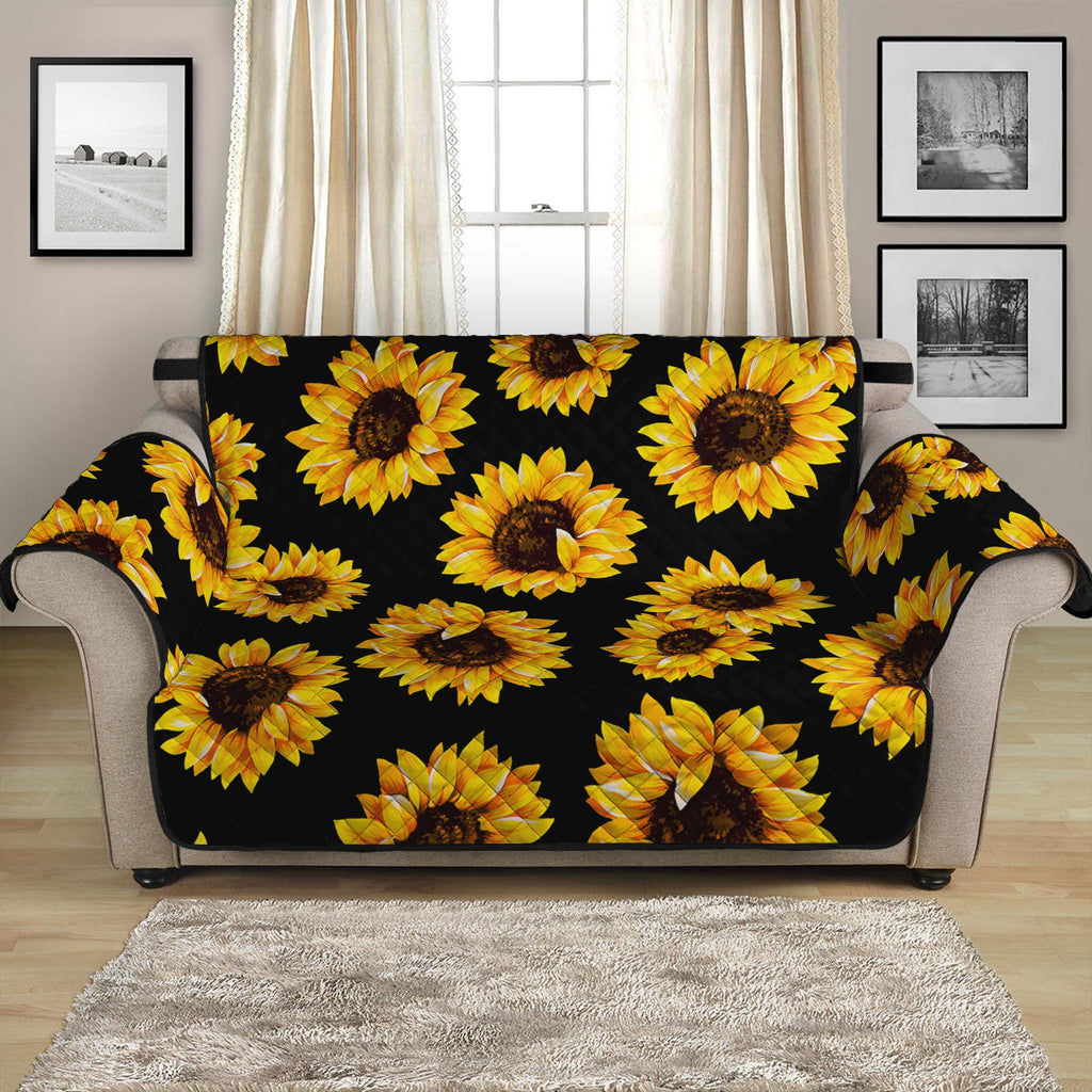 Black Sunflower Pattern Print Loveseat Protector