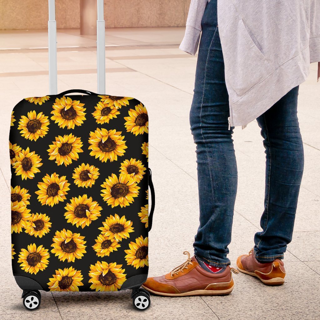 Black Sunflower Pattern Print Luggage Cover GearFrost