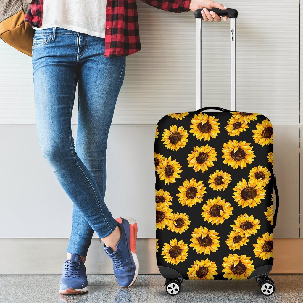 Black Sunflower Pattern Print Luggage Cover GearFrost
