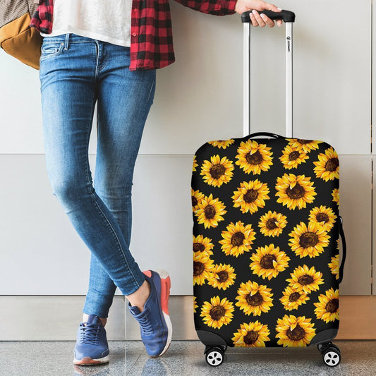 Black Sunflower Pattern Print Luggage Cover GearFrost