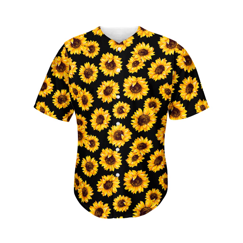 Black Sunflower Pattern Print Men's Baseball Jersey