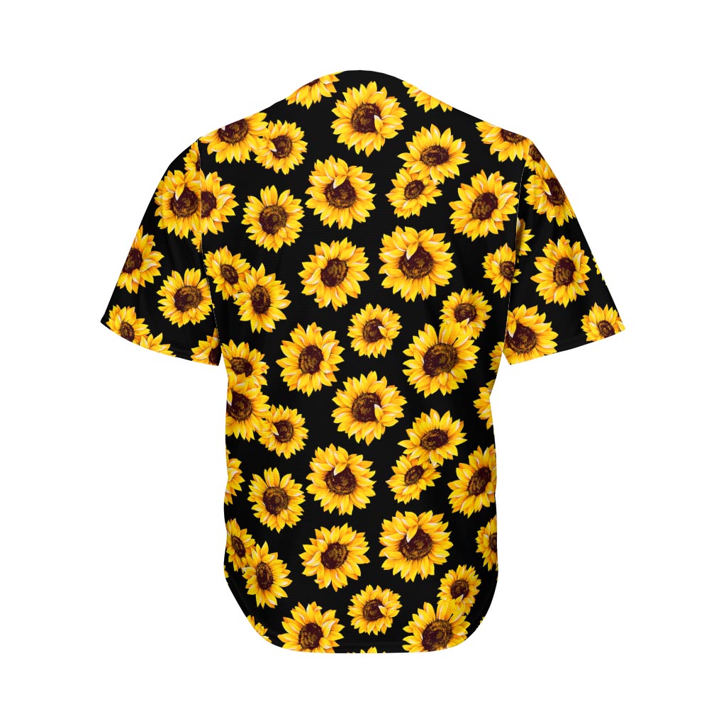 Black Sunflower Pattern Print Men's Baseball Jersey