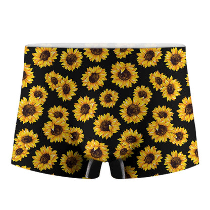 Black Sunflower Pattern Print Men's Boxer Briefs