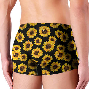 Black Sunflower Pattern Print Men's Boxer Briefs