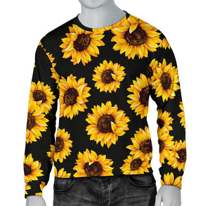 Black Sunflower Pattern Print Men's Crewneck Sweatshirt GearFrost