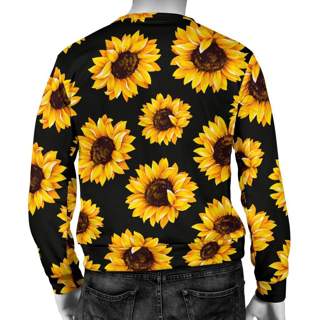 Black Sunflower Pattern Print Men's Crewneck Sweatshirt GearFrost