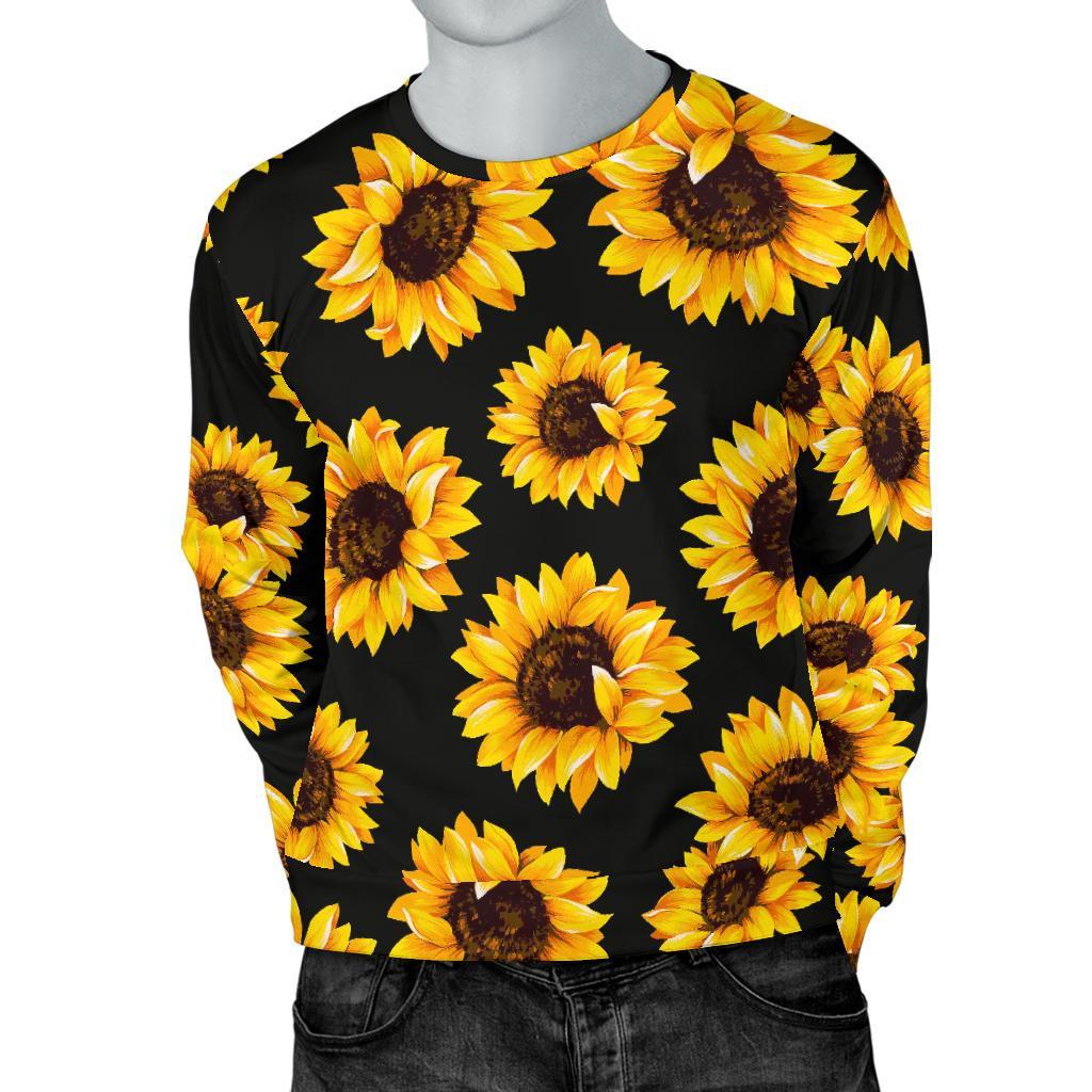 Black Sunflower Pattern Print Men's Crewneck Sweatshirt GearFrost