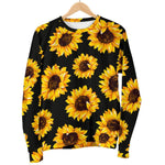 Black Sunflower Pattern Print Men's Crewneck Sweatshirt GearFrost