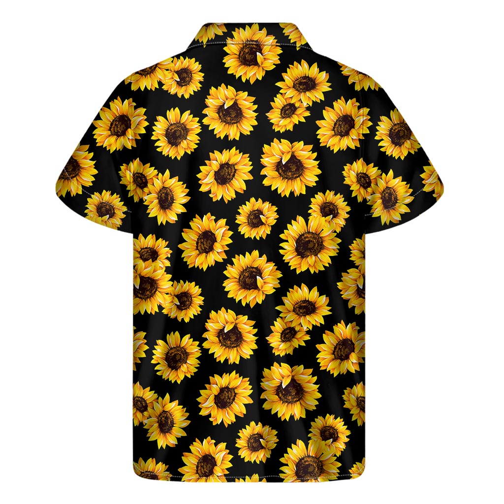Black Sunflower Pattern Print Men's Short Sleeve Shirt