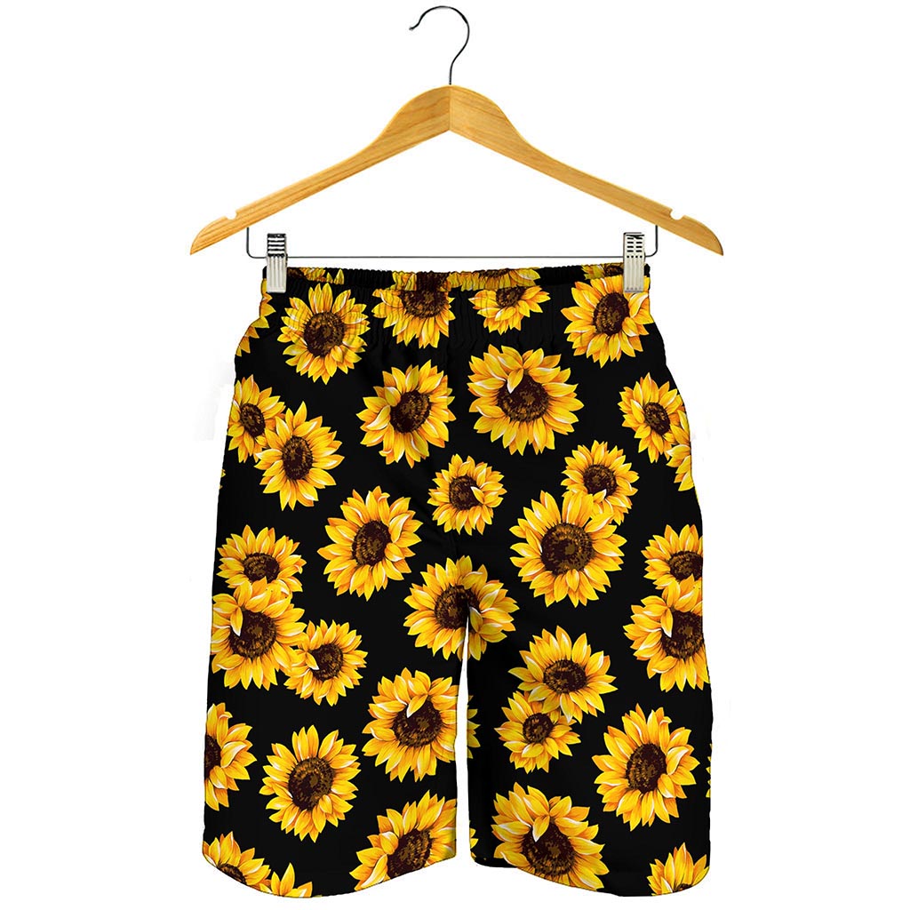 Black Sunflower Pattern Print Men's Shorts