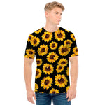 Black Sunflower Pattern Print Men's T-Shirt