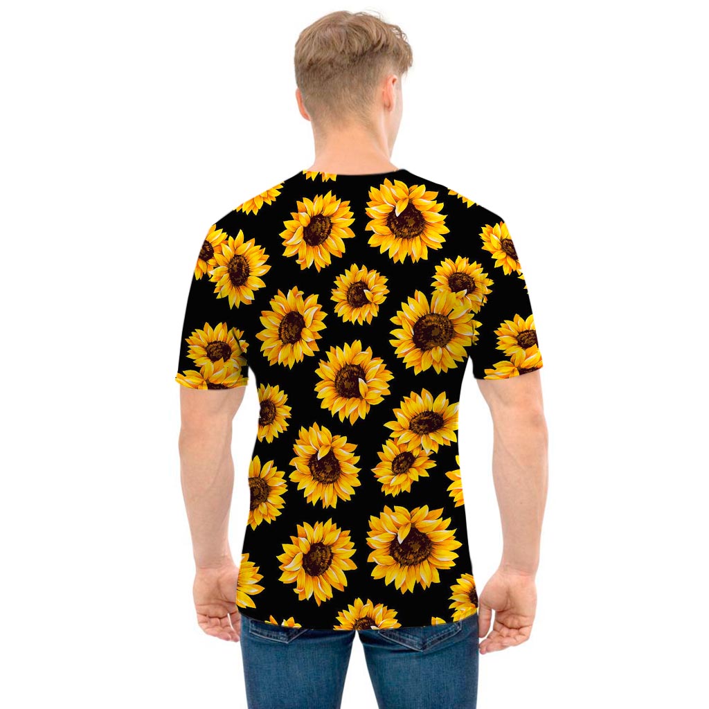 Black Sunflower Pattern Print Men's T-Shirt