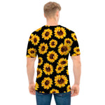 Black Sunflower Pattern Print Men's T-Shirt