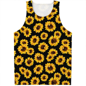 Black Sunflower Pattern Print Men's Tank Top