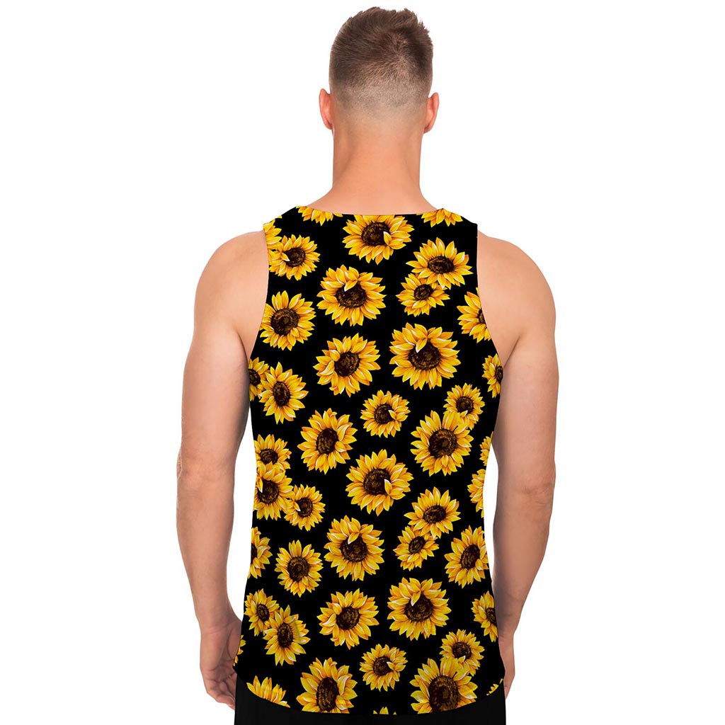 Black Sunflower Pattern Print Men's Tank Top