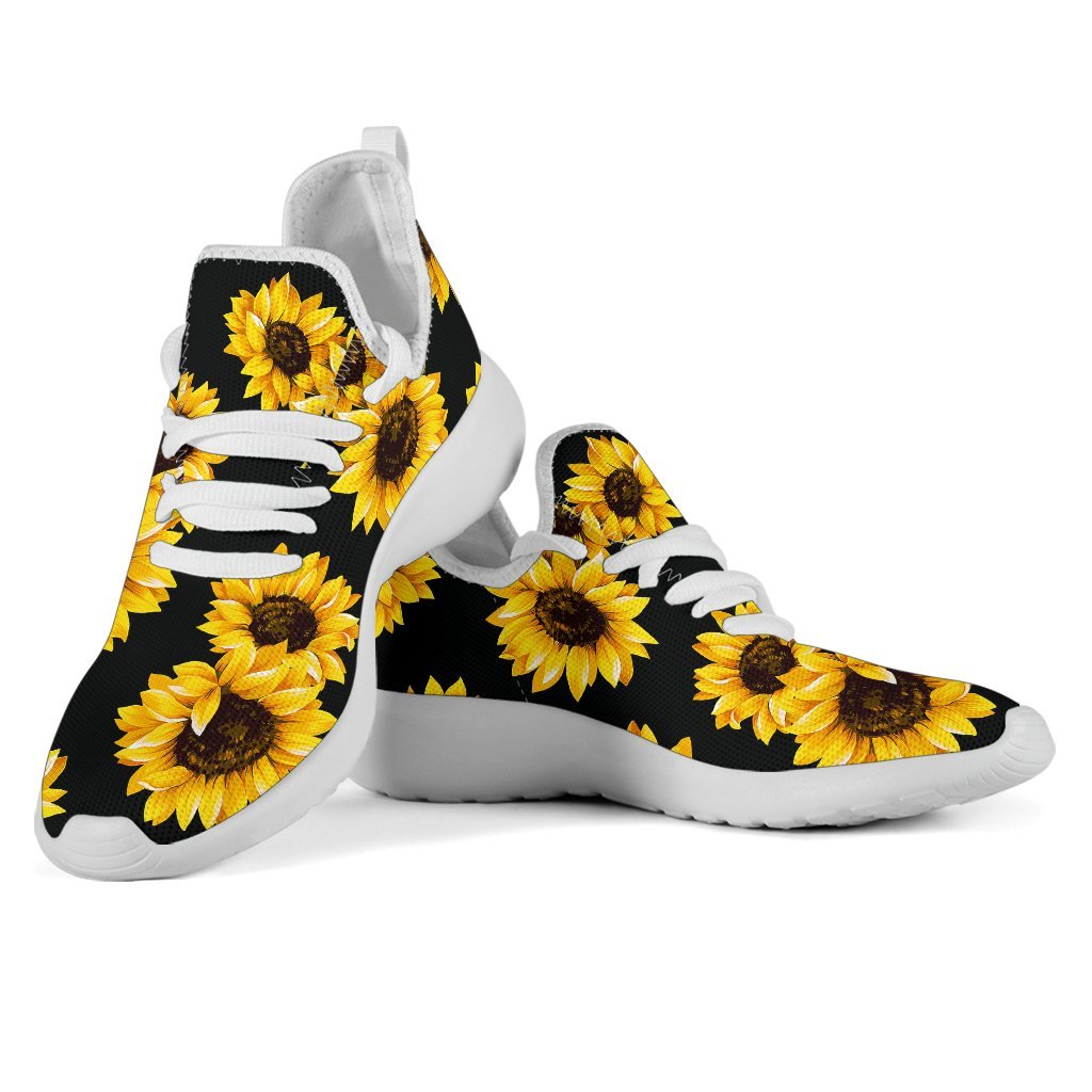 Black Sunflower Pattern Print Mesh Knit Shoes GearFrost
