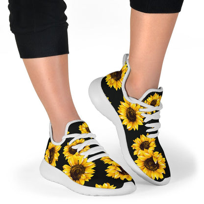 Black Sunflower Pattern Print Mesh Knit Shoes GearFrost