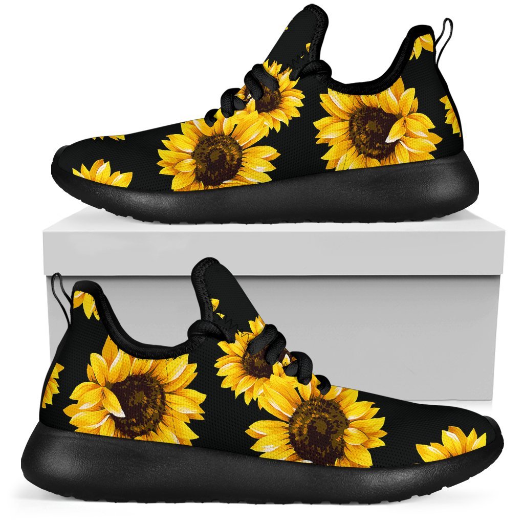 Black Sunflower Pattern Print Mesh Knit Shoes GearFrost