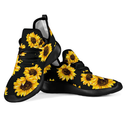 Black Sunflower Pattern Print Mesh Knit Shoes GearFrost