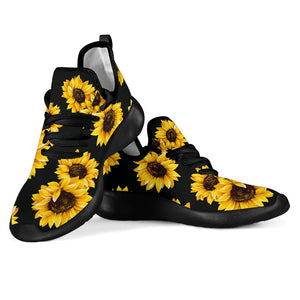 Black Sunflower Pattern Print Mesh Knit Shoes GearFrost