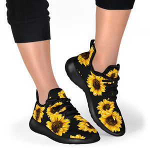 Black Sunflower Pattern Print Mesh Knit Shoes GearFrost