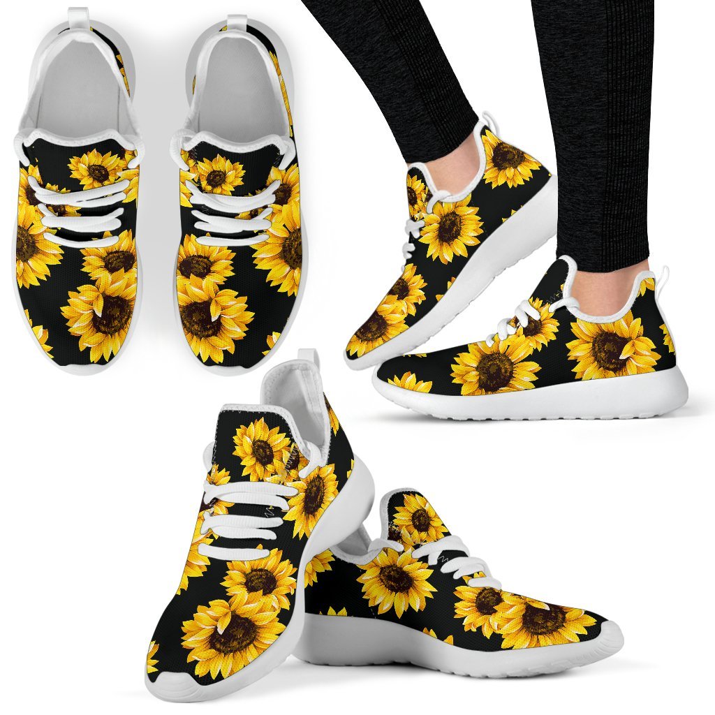 Black Sunflower Pattern Print Mesh Knit Shoes GearFrost
