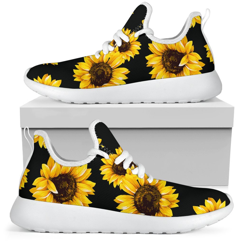 Black Sunflower Pattern Print Mesh Knit Shoes GearFrost