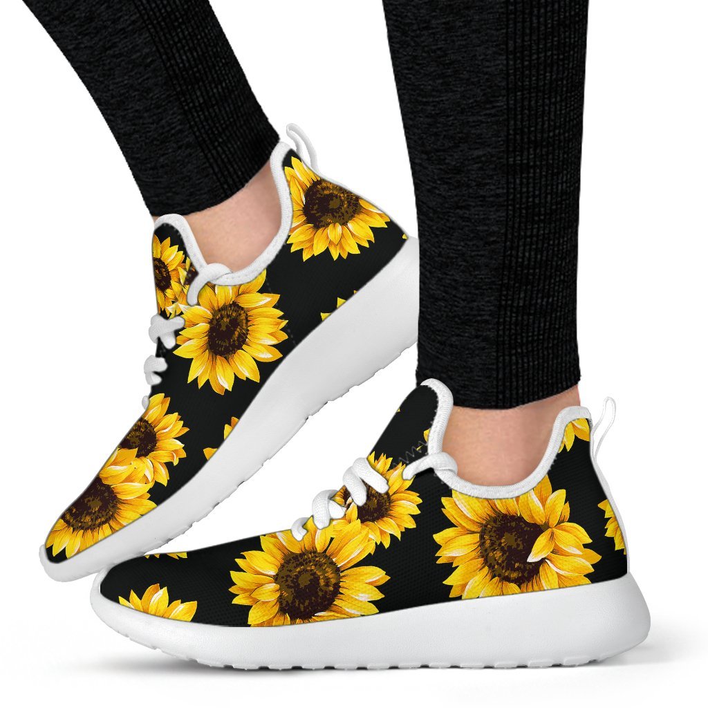 Black Sunflower Pattern Print Mesh Knit Shoes GearFrost
