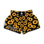 Black Sunflower Pattern Print Muay Thai Boxing Shorts