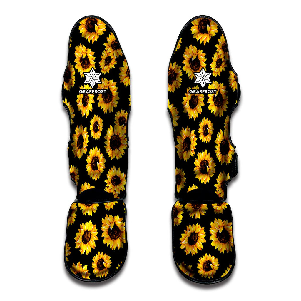 Black Sunflower Pattern Print Muay Thai Shin Guard