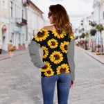 Black Sunflower Pattern Print Off Shoulder Sweatshirt GearFrost