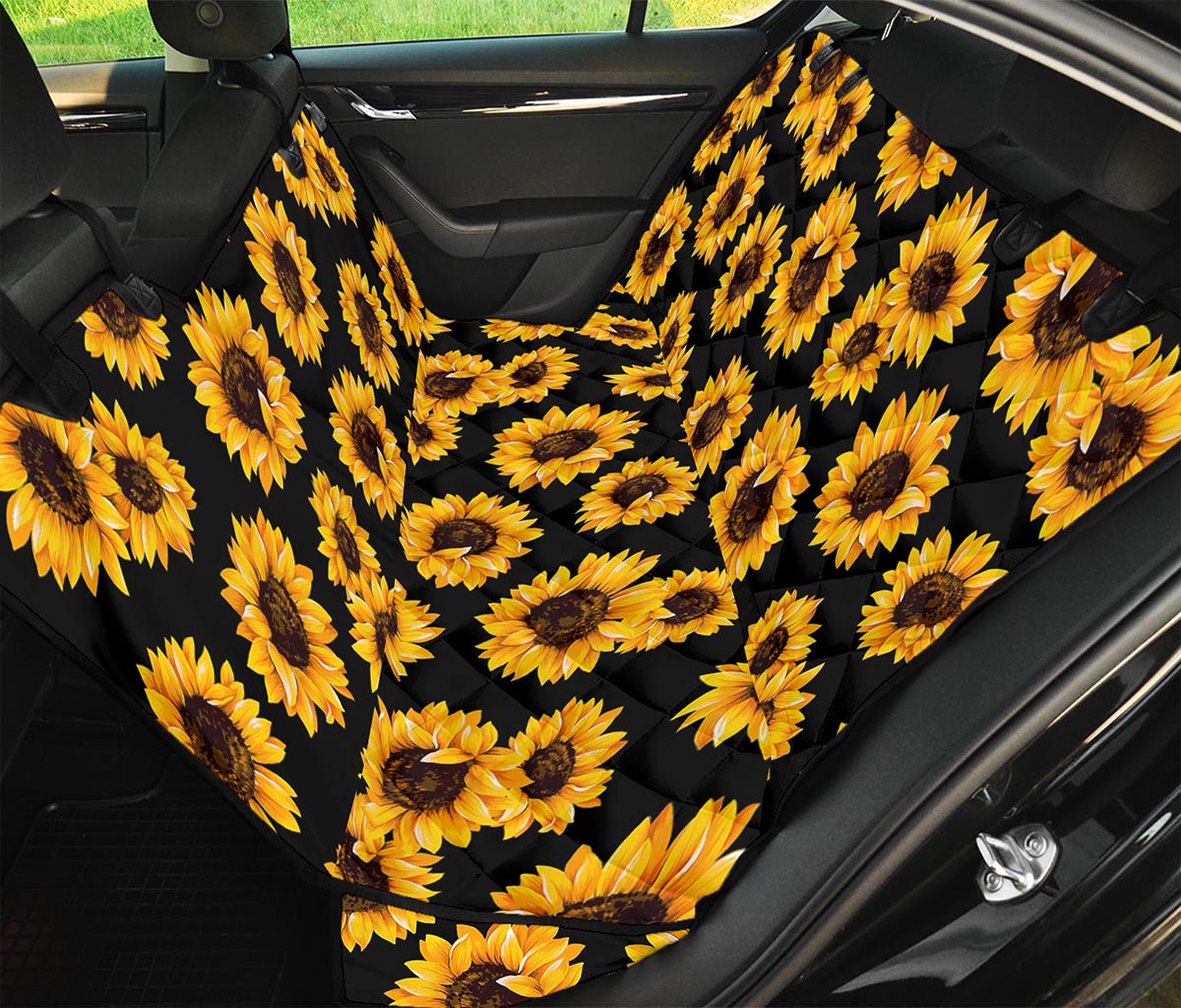 Black Sunflower Pattern Print Pet Car Back Seat Cover