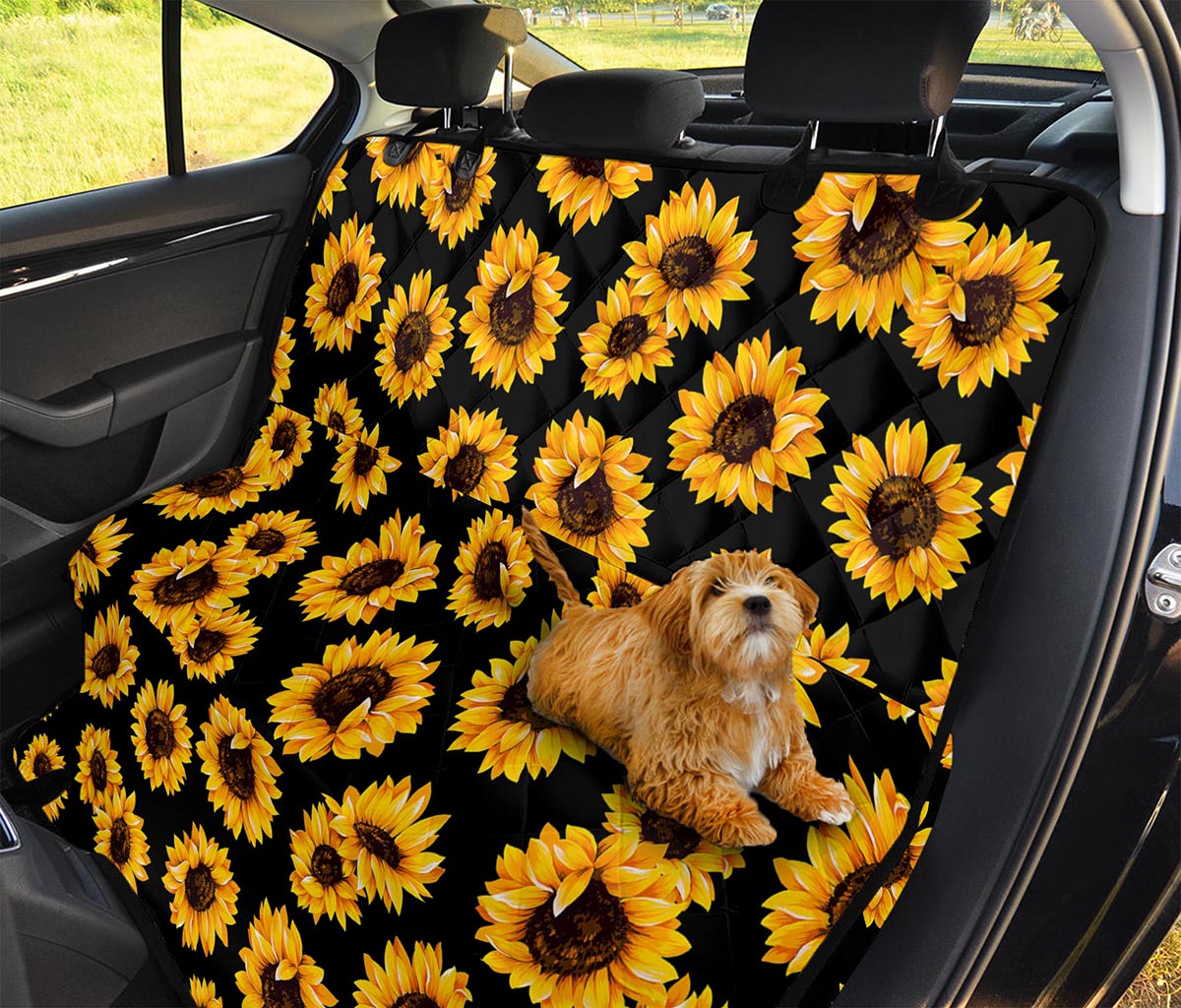 Black Sunflower Pattern Print Pet Car Back Seat Cover