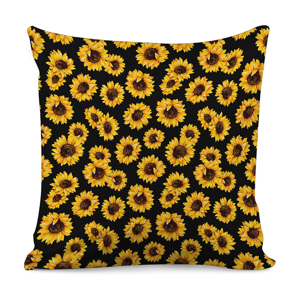 Black Sunflower Pattern Print Pillow Cover
