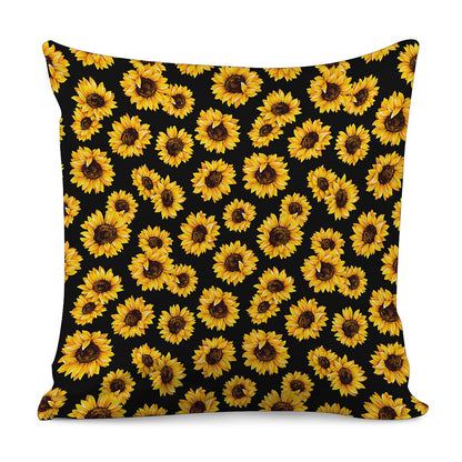 Black Sunflower Pattern Print Pillow Cover