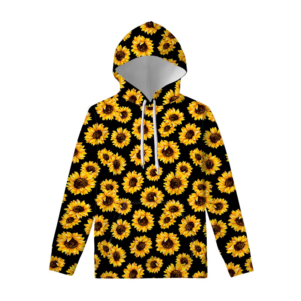 Black Sunflower Pattern Print Pullover Hoodie