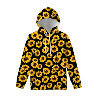 Black Sunflower Pattern Print Pullover Hoodie