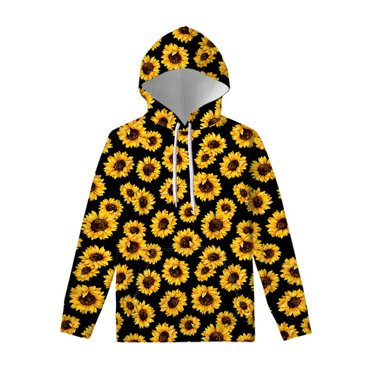 Black Sunflower Pattern Print Pullover Hoodie