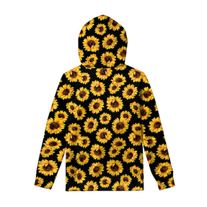 Black Sunflower Pattern Print Pullover Hoodie