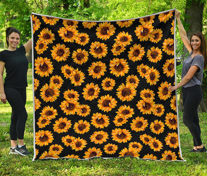 Black Sunflower Pattern Print Quilt
