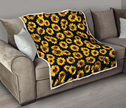 Black Sunflower Pattern Print Quilt