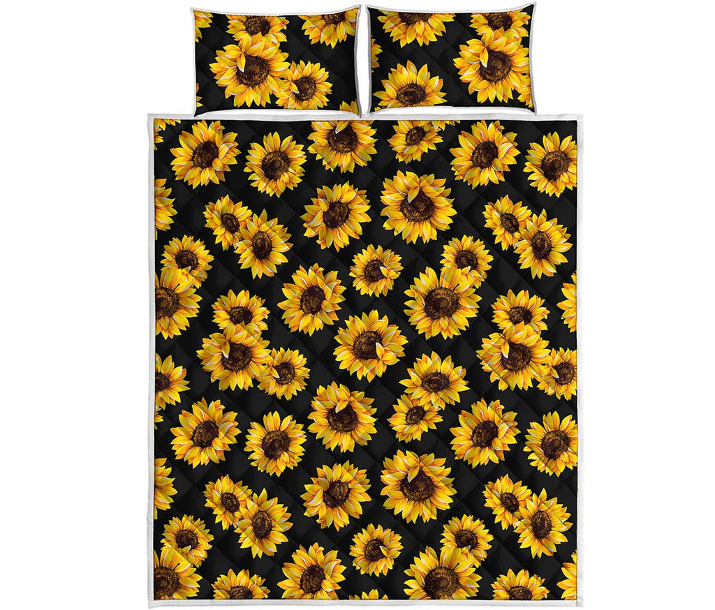 Black Sunflower Pattern Print Quilt Bed Set