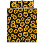 Black Sunflower Pattern Print Quilt Bed Set
