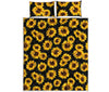 Black Sunflower Pattern Print Quilt Bed Set