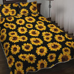 Black Sunflower Pattern Print Quilt Bed Set