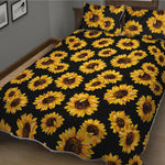 Black Sunflower Pattern Print Quilt Bed Set