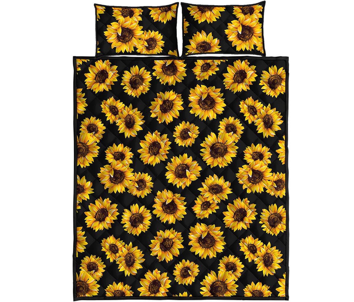 Black Sunflower Pattern Print Quilt Bed Set