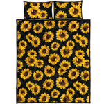 Black Sunflower Pattern Print Quilt Bed Set